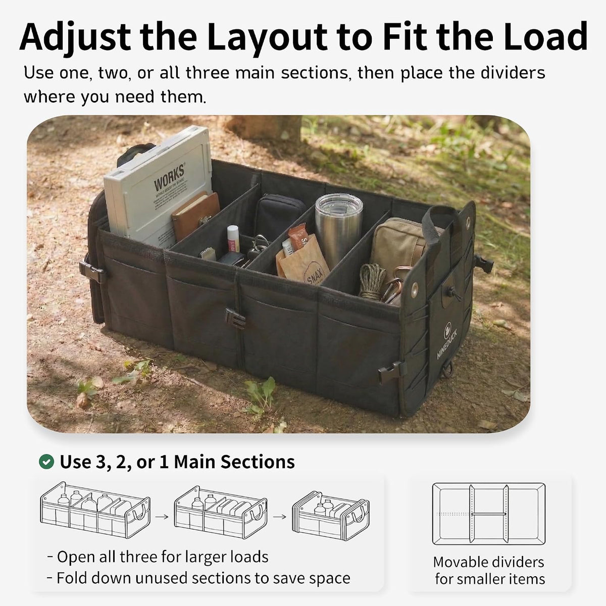 1680D 114L Extra-Large Collapsible Car Trunk Organizer with Lid