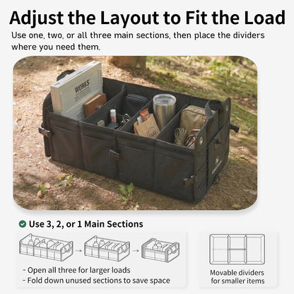 1680D 114L Extra-Large Collapsible Car Trunk Organizer with Lid