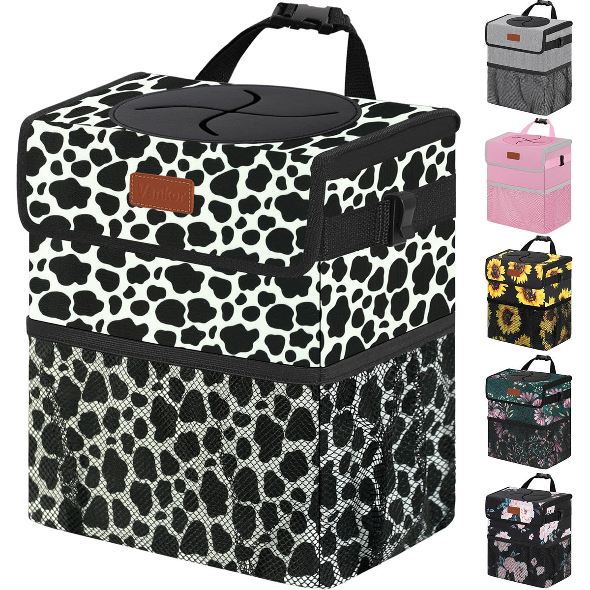 Vankor Car Trash Can with Lid Leak Proof Car Accessories for Women