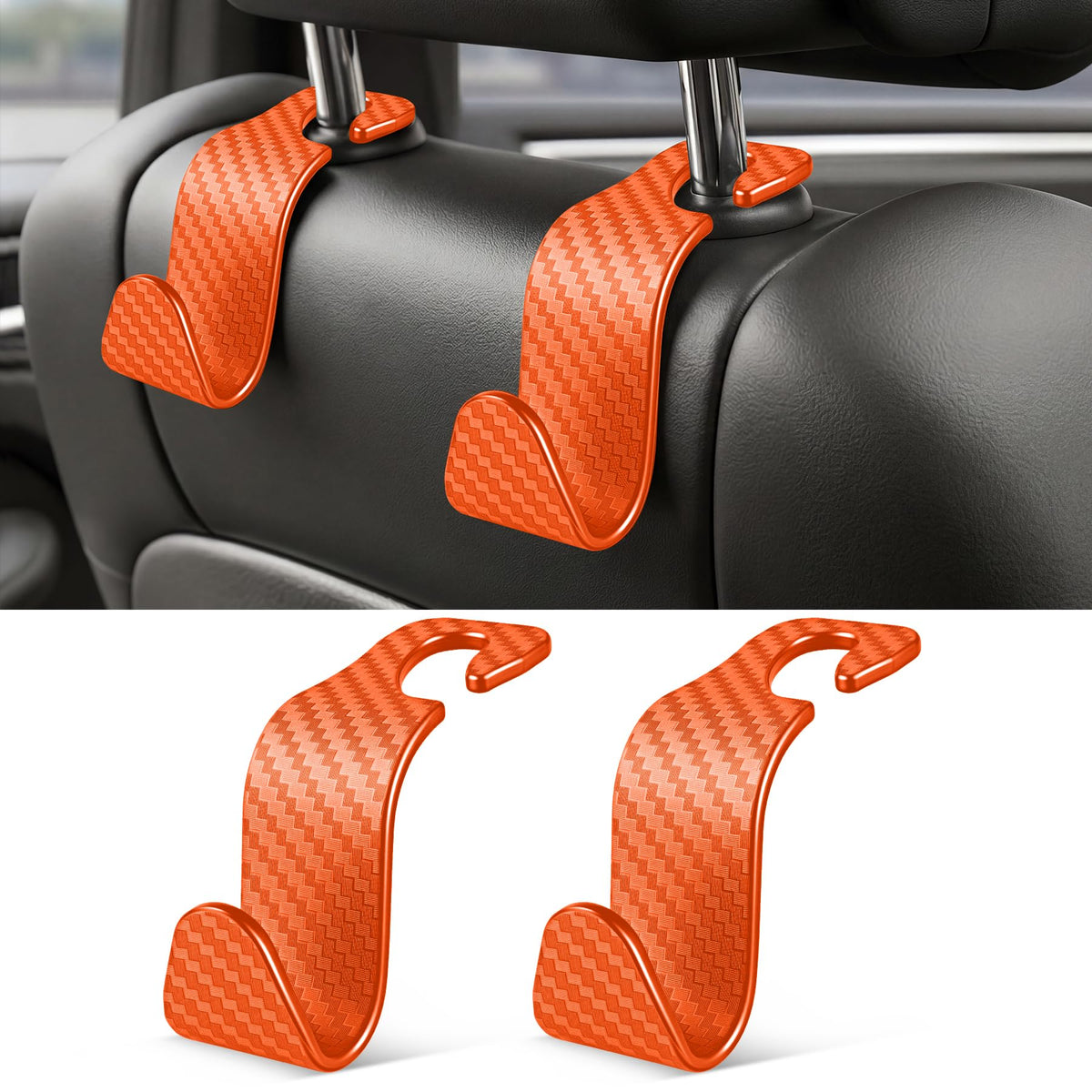 SINGARO 4 Pack Car Seat Headrest Hooks, Vehicle Back Seat Hanger Storage Organizer for Purse Handbag Backpack Coat Grocery, 360° Rotating Heavy Duty Holds 44lbs, Black