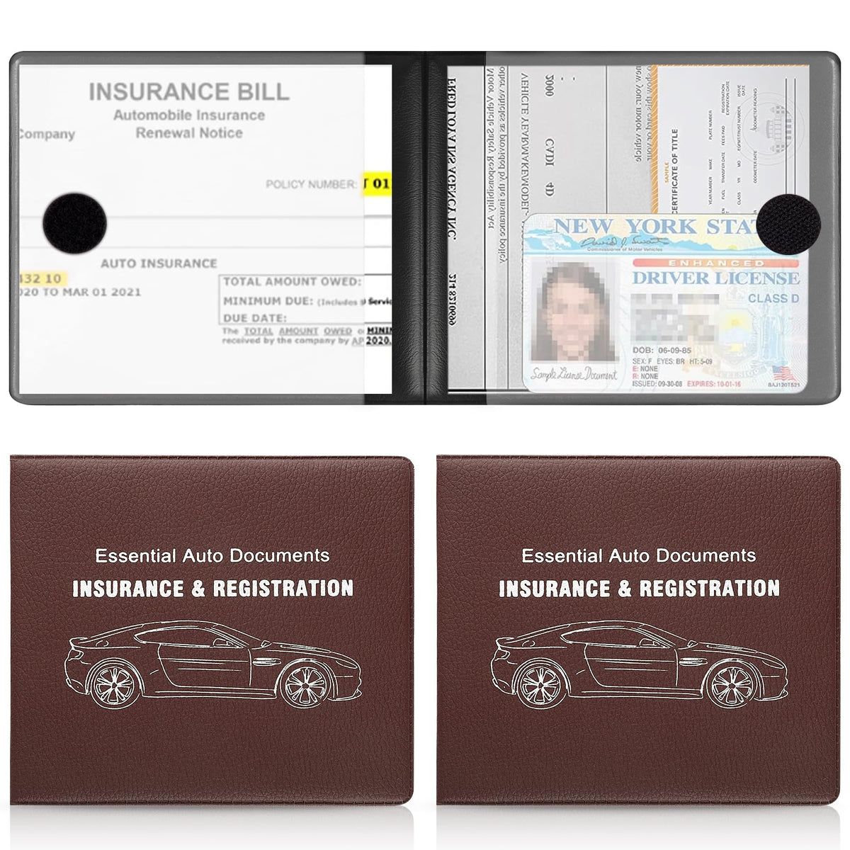 UYYE Car Registration and Insurance Card Holder, Vehicle Glove Box Car Organizer, Interior Car Accessories for Documents, Cards, License - 2 Pack
