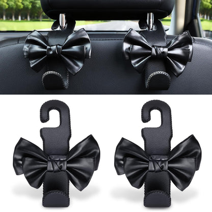 Car Headrest Hooks for Purses and Bags, Upgraded 2 in 1 Cars Back Seat Head Rest Hanger Vehicle Leather Organizer Storage Holder Hook Matching Cars Interior, 1-Pack, Black