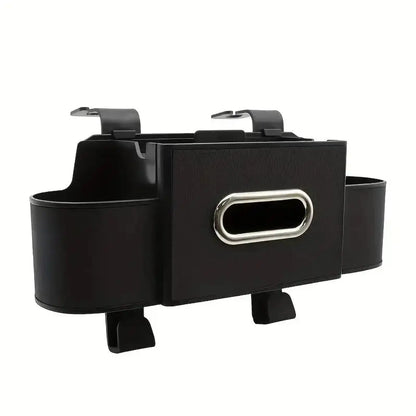 Minimalist Synthetic Car Backseat Organizer Storage Box - Tidy Rear Seat Accessory with Cup Holder, Tissue Box, Hooks for Bags - Ideal for Car Interior Stowing, Family Adventures