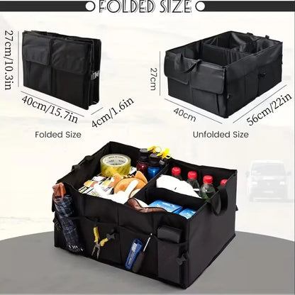 Foldable Car Trunk Storage Organizer Box - Emergency, Compact, Durable, Multifunctional with Adjustable Strap, Waterproof Bin for Car Trunk, SUV Seat | Automotive Interior Stowing Accessory