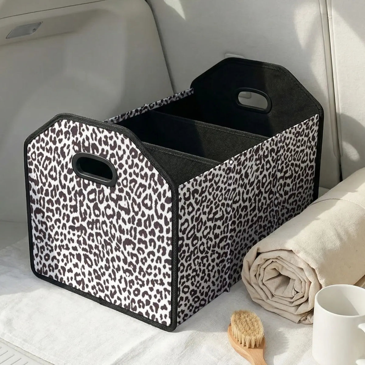 Leopard Print Multifunctional Car Storage Box, Foldable Trunk Organizer with Dividers, Automotive Cargo Holder, Vehicle Organizing Container, Car Organizers and Storage