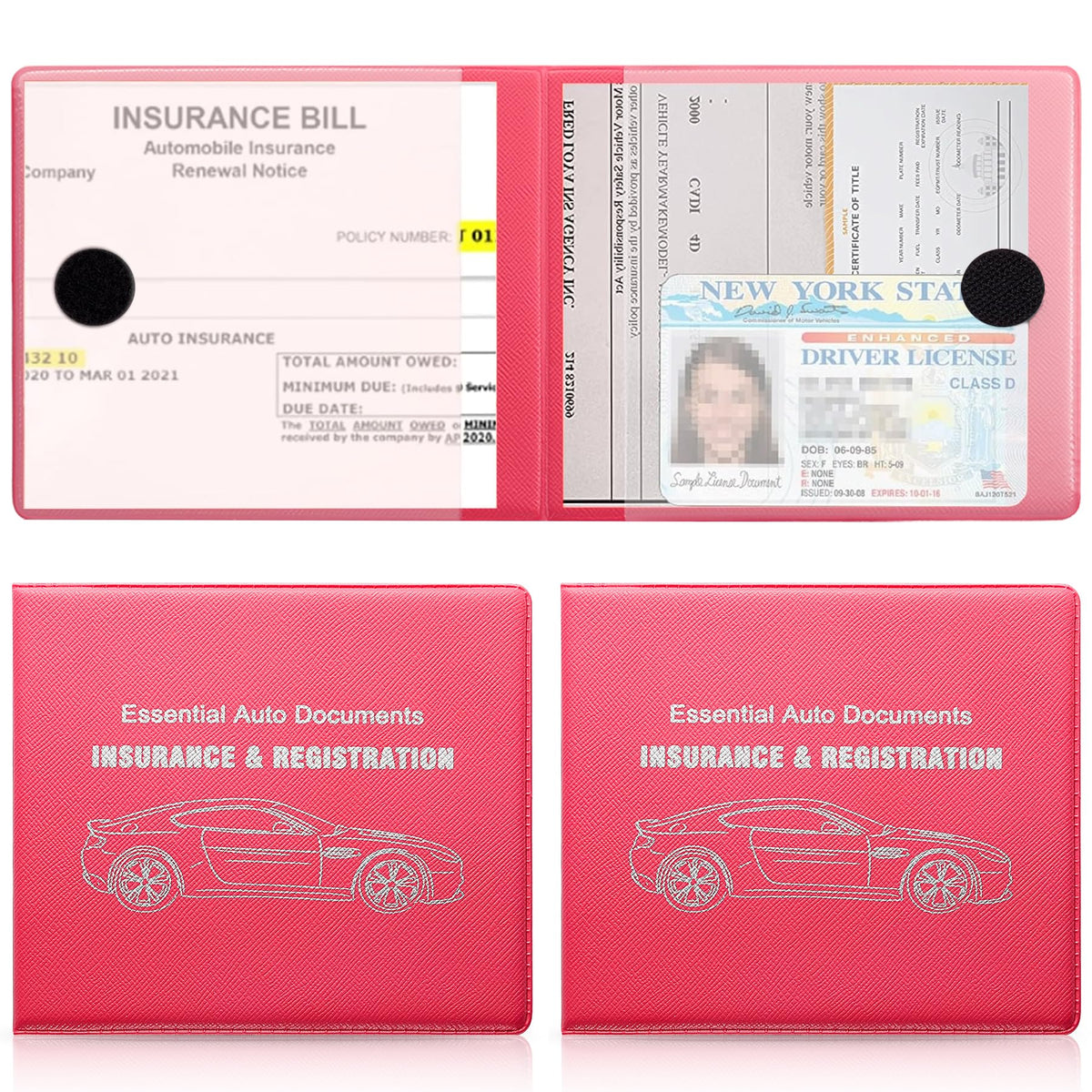 UYYE Car Registration and Insurance Card Holder, Vehicle Glove Box Car Organizer, Interior Car Accessories for Documents, Cards, License - 2 Pack