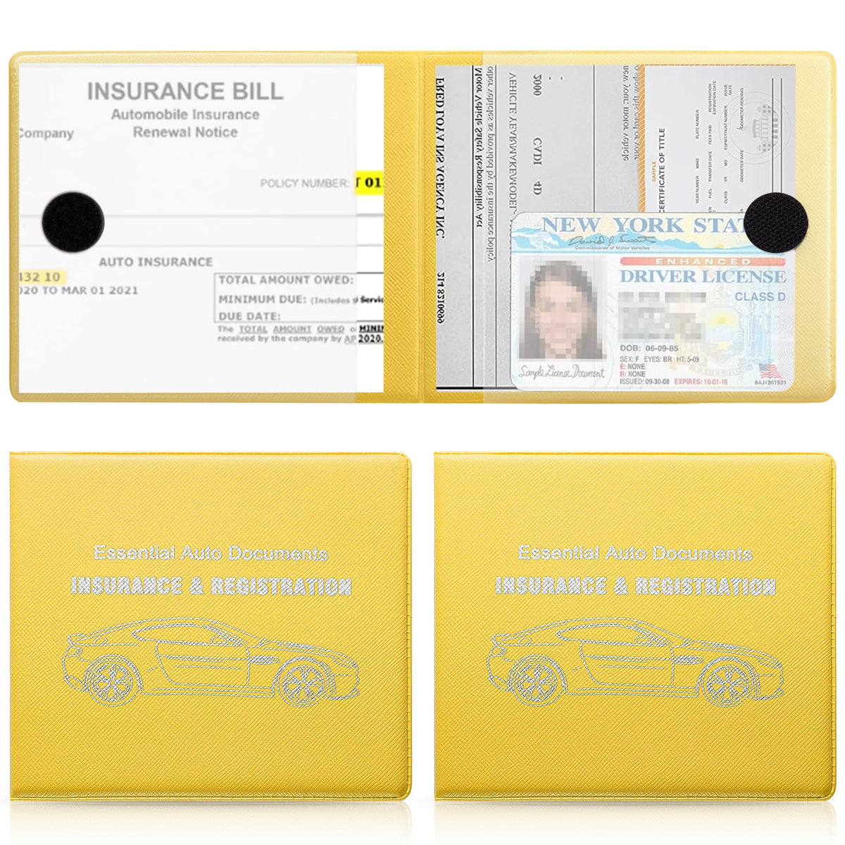 UYYE Car Registration and Insurance Card Holder, Vehicle Glove Box Car Organizer, Interior Car Accessories for Documents, Cards, License - 2 Pack