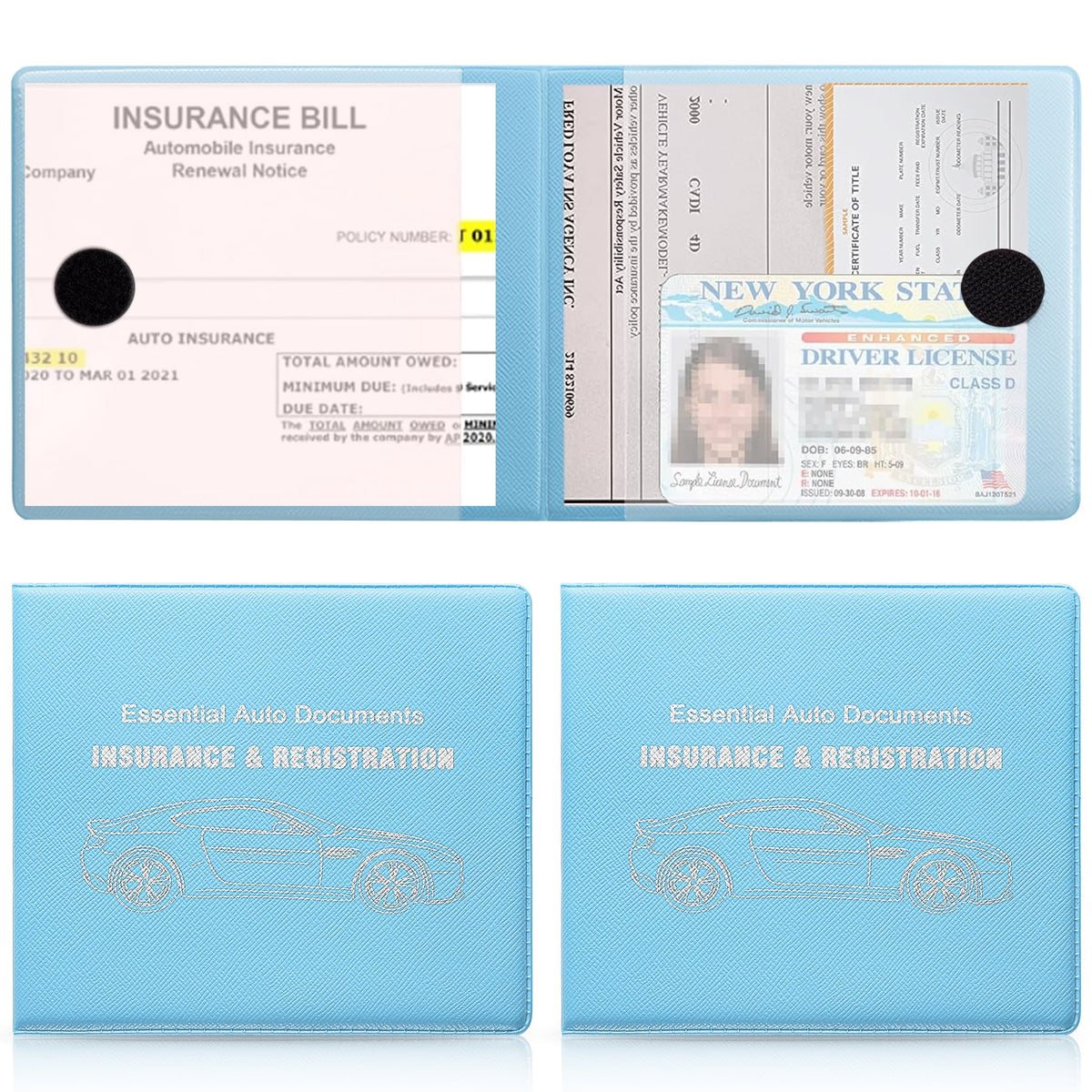 UYYE Car Registration and Insurance Card Holder, Vehicle Glove Box Car Organizer, Interior Car Accessories for Documents, Cards, License - 2 Pack