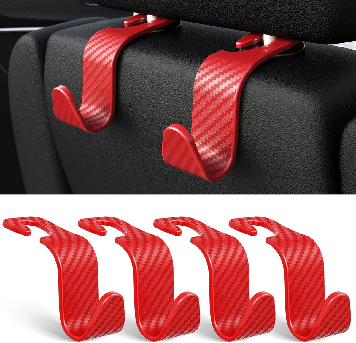 4-Pack Car Headrest Hooks Holds 55lbs Seat Storage Organizer for Bags
