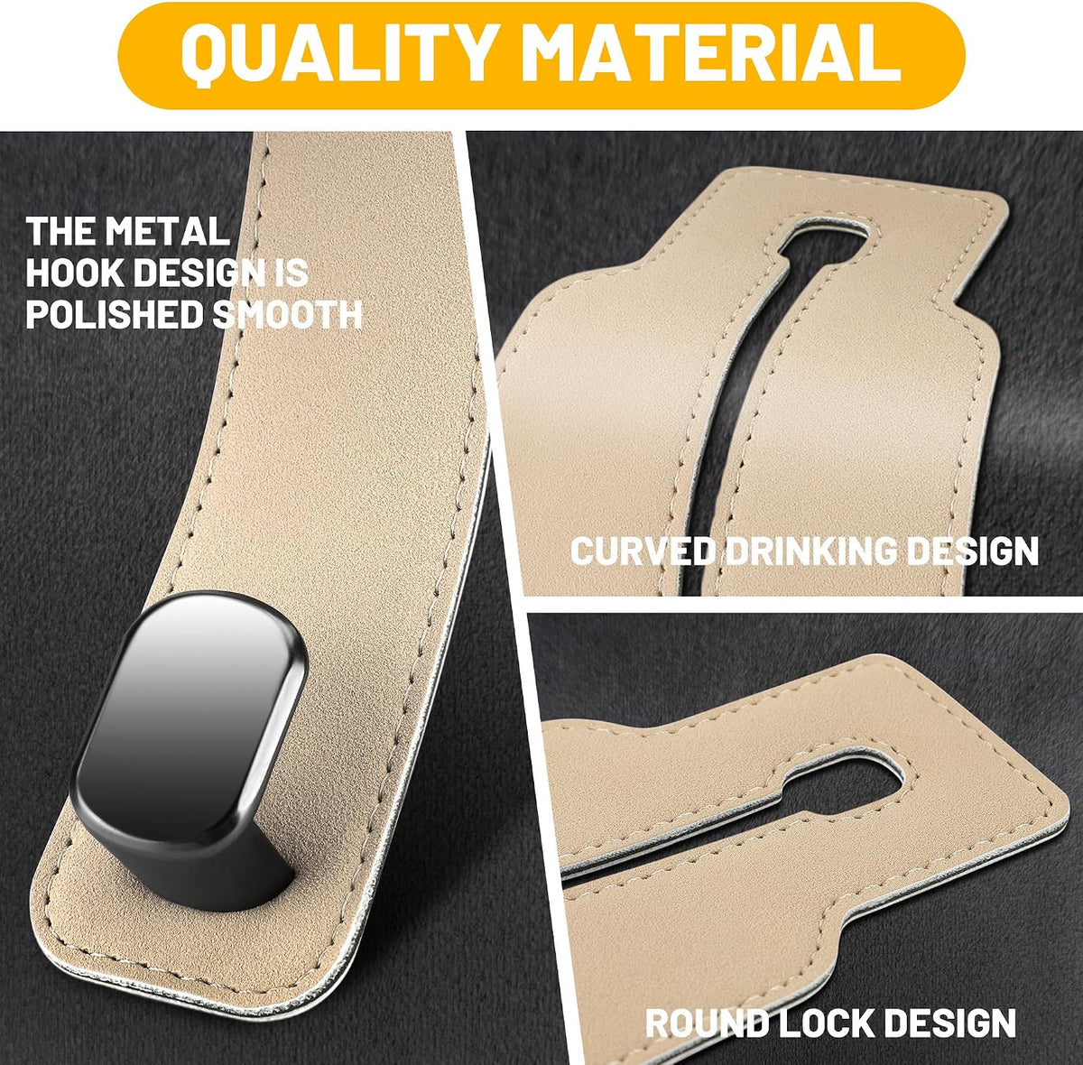 Amelity Car Headrest Hooks, Purse Hook for Car 2 Pack Beige