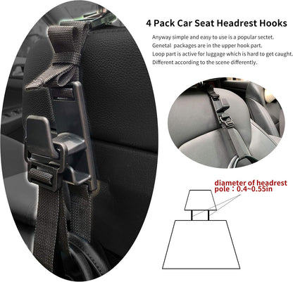 4-Pack Headrest Hooks for Car Universal Interior Auto Vehicle Back Front Seat Hanger Holder Organizer for Handbags Purses Coats and Grocery Bags