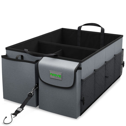 DRIVE - Car Trunk Organizer - Collapsible, Multi-Compartment Automotive SUV Car Organizer for Storage w/Adjustable Straps - Truck & Car Accessories for Women and Men - Grey