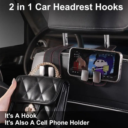 PU Leather Universal Car Hooks - 2/4 Count Stable Chain Hidden Mount, Durable Multipurpose Home & Car Interior Organizers, Sohochic