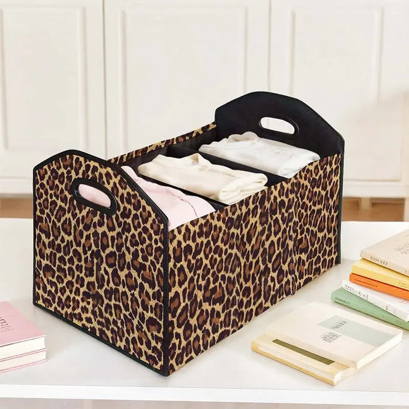 Leopard Print Multifunctional Car Storage Box, Foldable Trunk Organizer with Dividers, Automotive Cargo Holder, Vehicle Organizing Container, Car Organizers and Storage