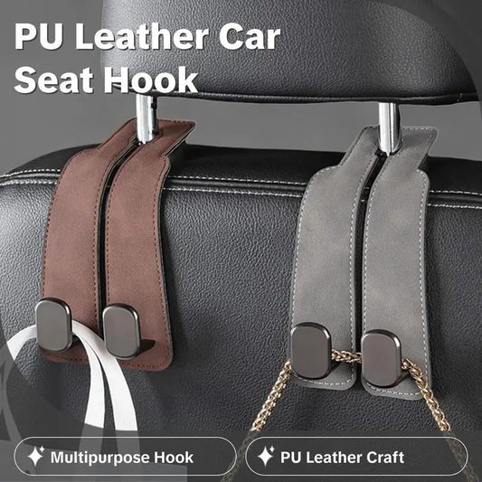PU Leather Universal Car Hooks - 2/4 Count Stable Chain Hidden Mount, Durable Multipurpose Home & Car Interior Organizers, Sohochic