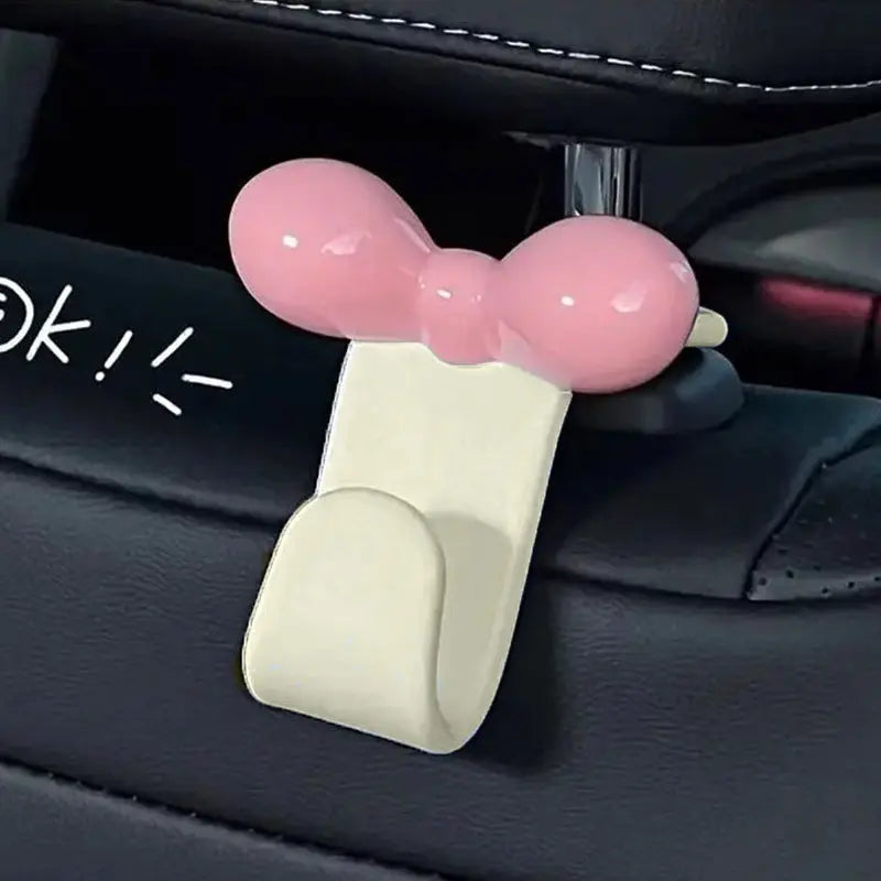 2pcs Bow Car Headrest Hook, Pink Storage Hanger, Interior Organizer Accessory for Vehicle