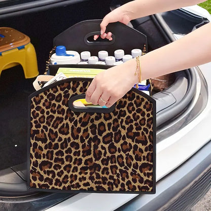 Leopard Print Multifunctional Car Storage Box, Foldable Trunk Organizer with Dividers, Automotive Cargo Holder, Vehicle Organizing Container, Car Organizers and Storage
