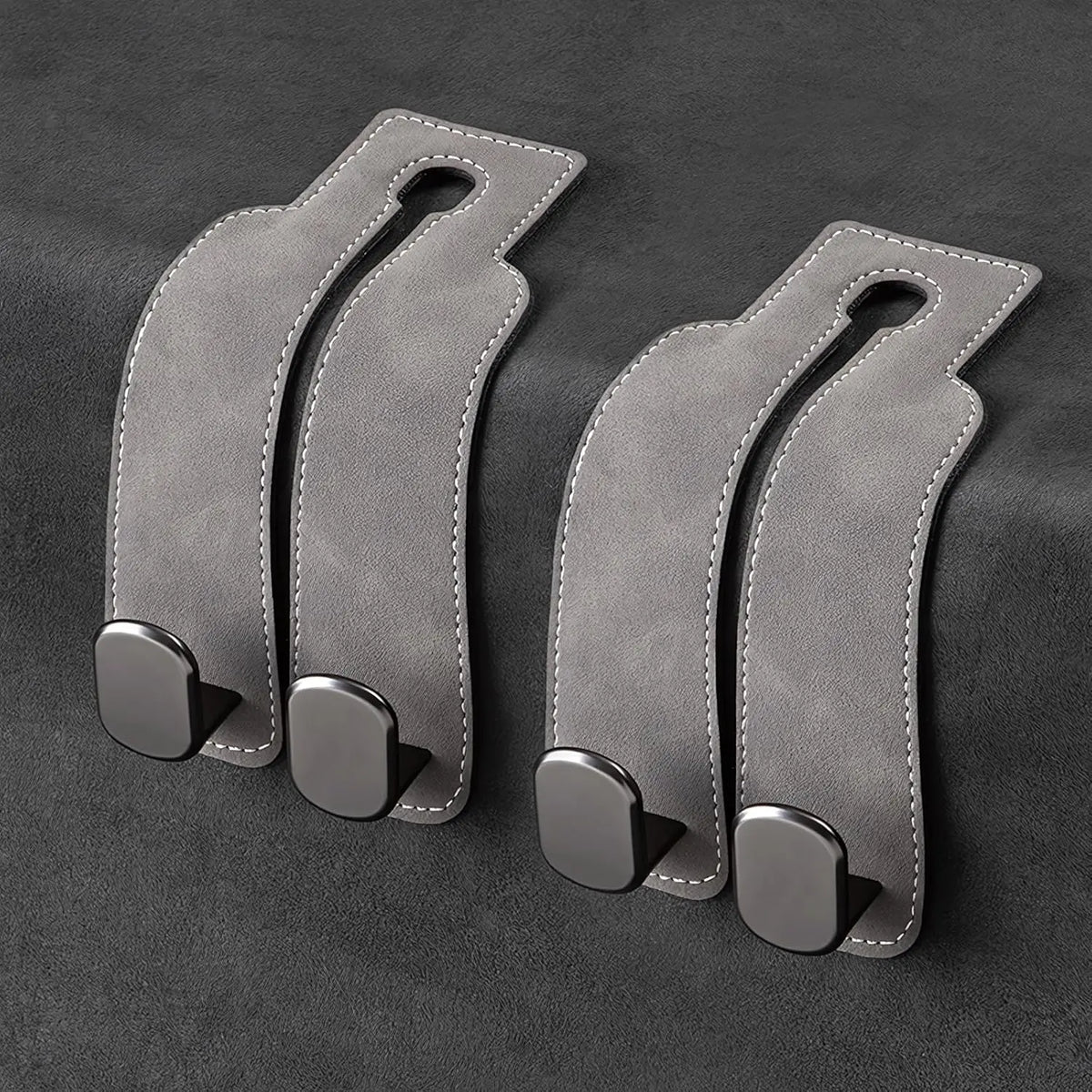 Leather Car Seat Headrest Hooks (2-Pack) - 360° Swivel Double Hooks, Car Seat Back Organizer with Purse Holding & Hide Under Bar Feature, Automotive Interior Stowing & Tidying Accessory