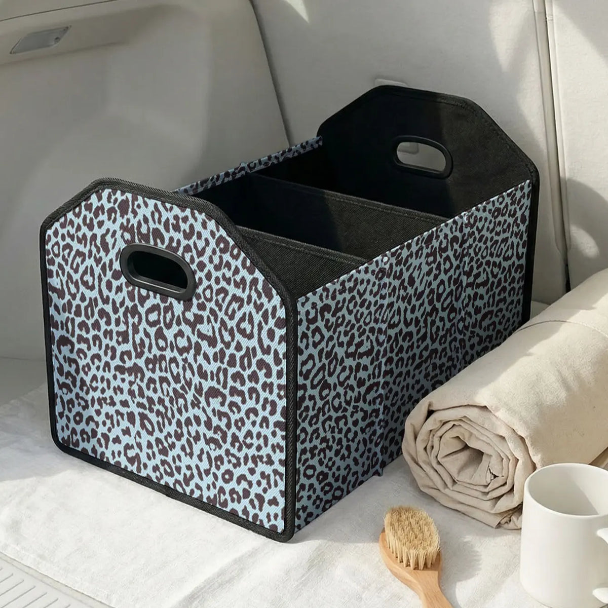 Leopard Print Multifunctional Car Storage Box, Foldable Trunk Organizer with Dividers, Automotive Cargo Holder, Vehicle Organizing Container, Car Organizers and Storage