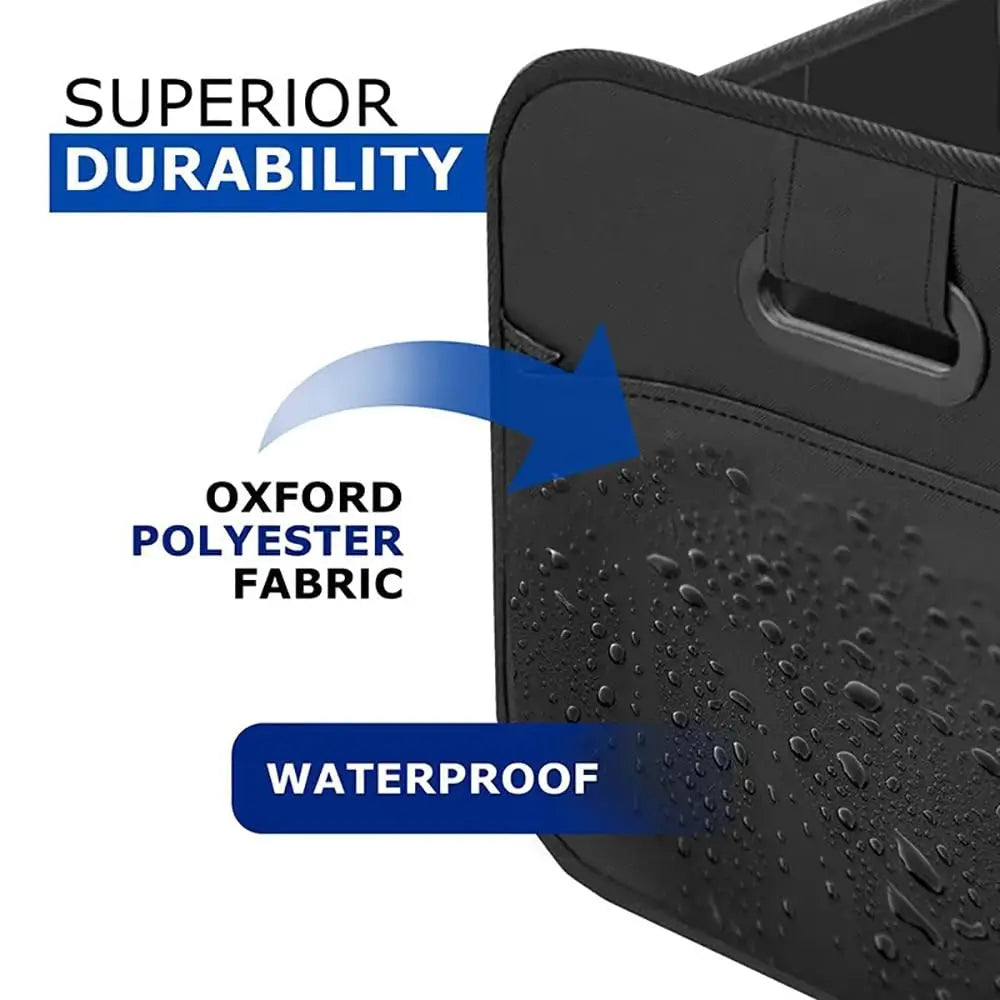 Black Car Trunk Organizer Waterproof Oxford Car Trunk Organizer Foldable Multi Compartment Cargo Storage Bin, Heavy Duty Reinforced Handles Removable Dividers Side Pocket Design, Collapsible Auto Storage Caddy Fit Car SUV Minivan Truck
