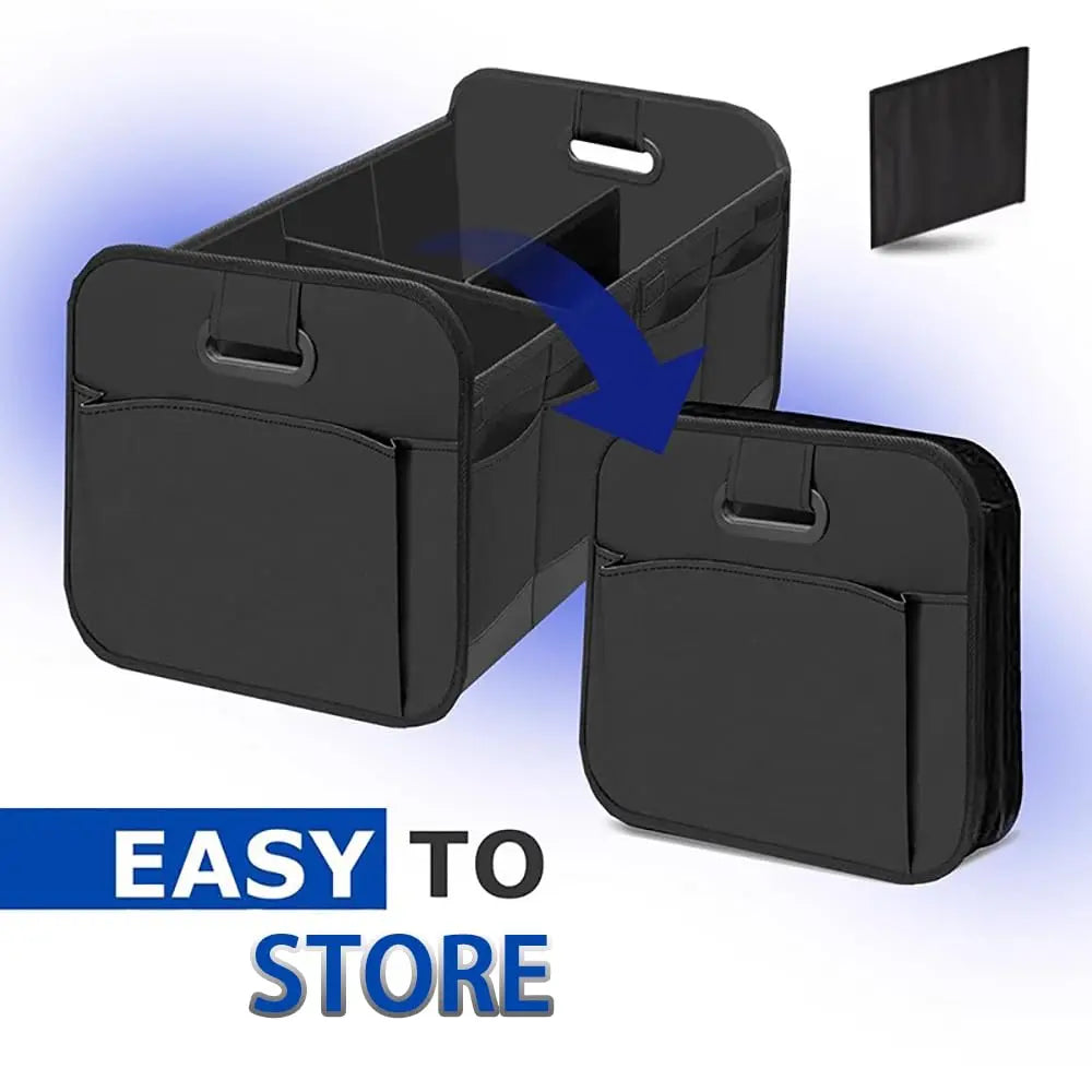 Black Car Trunk Organizer Waterproof Oxford Car Trunk Organizer Foldable Multi Compartment Cargo Storage Bin, Heavy Duty Reinforced Handles Removable Dividers Side Pocket Design, Collapsible Auto Storage Caddy Fit Car SUV Minivan Truck