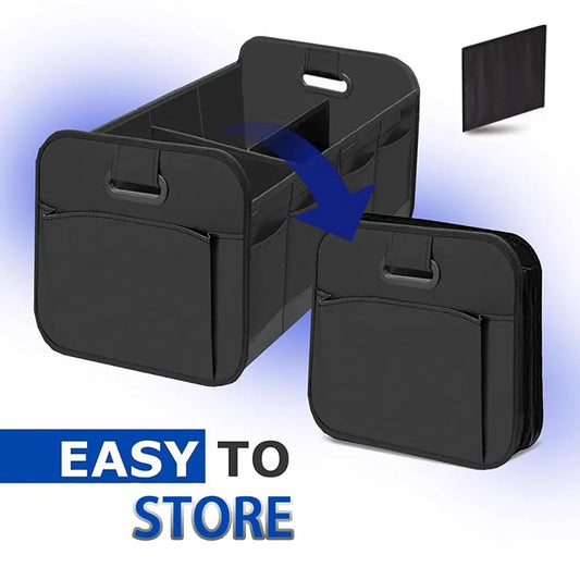 Black Car Trunk Organizer Waterproof Oxford Car Trunk Organizer Foldable Multi Compartment Cargo Storage Bin, Heavy Duty Reinforced Handles Removable Dividers Side Pocket Design, Collapsible Auto Storage Caddy Fit Car SUV Minivan Truck