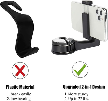 Upgraded 2 Pack Car Headrest Hidden Hook 2 in 1 Car Seat Hooks with Phone Holder for Purse, Backpacks,Toys,and Even Bottle Storage Organizer (Silver)