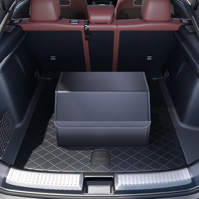 PU Leather Car Trunk Organizer with Lid - Foldable & Collapsible Cargo Storage Box for SUV, Car & MPV - Multi-Compartment Boot Organizer - Car Storage Organizers - Car Organizers And Storage - OOLEATHER