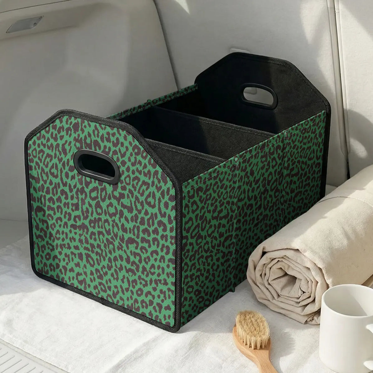 Leopard Print Multifunctional Car Storage Box, Foldable Trunk Organizer with Dividers, Automotive Cargo Holder, Vehicle Organizing Container, Car Organizers and Storage
