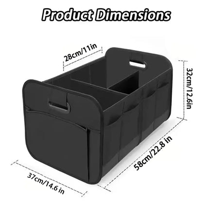 Black Car Trunk Organizer Waterproof Oxford Car Trunk Organizer Foldable Multi Compartment Cargo Storage Bin, Heavy Duty Reinforced Handles Removable Dividers Side Pocket Design, Collapsible Auto Storage Caddy Fit Car SUV Minivan Truck