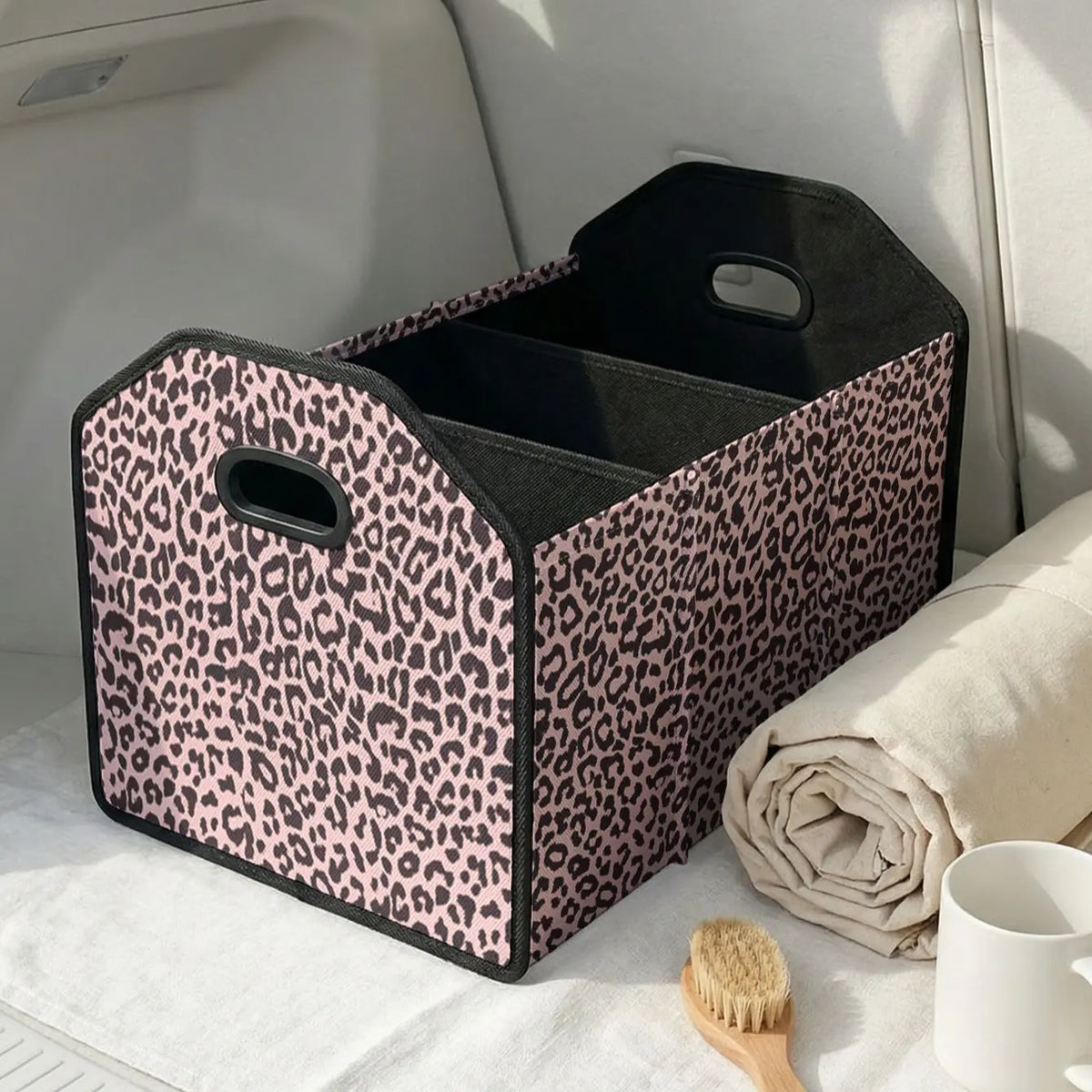 Leopard Print Multifunctional Car Storage Box, Foldable Trunk Organizer with Dividers, Automotive Cargo Holder, Vehicle Organizing Container, Car Organizers and Storage