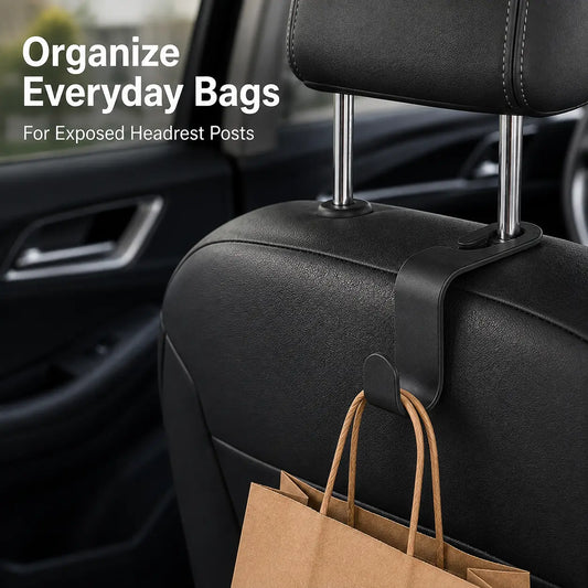 4-Pack Plastic Car Headrest Hook Set - Vehicle Organizer, Car Organization Accessories, Auto Accessories, Tool-Free Install Backseat Stowing Holders for Shopping Bags, Handbags, Jackets, Rainy Commute Umbrellas