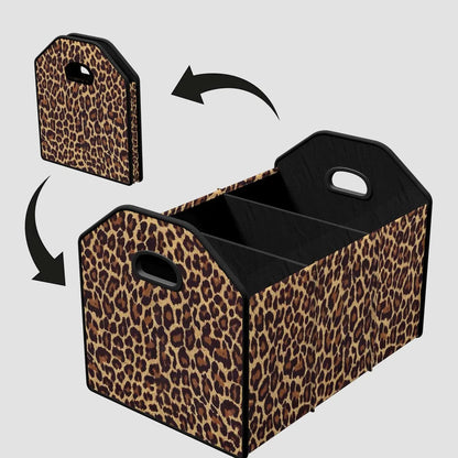 Leopard Print Multifunctional Car Storage Box, Foldable Trunk Organizer with Dividers, Automotive Cargo Holder, Vehicle Organizing Container, Car Organizers and Storage