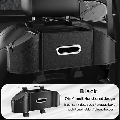 Car Interior Storage Organizer - Hook-Mount Backseat Accessory with 3-way Functional Design, Cups-in-Reach Holder, Small Gear Hooks & Stowing Rack