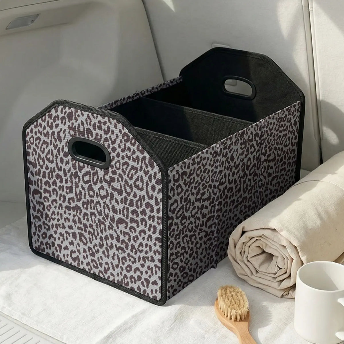 Leopard Print Multifunctional Car Storage Box, Foldable Trunk Organizer with Dividers, Automotive Cargo Holder, Vehicle Organizing Container, Car Organizers and Storage