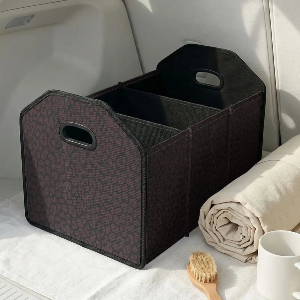 Leopard Print Multifunctional Car Storage Box, Foldable Trunk Organizer with Dividers, Automotive Cargo Holder, Vehicle Organizing Container, Car Organizers and Storage