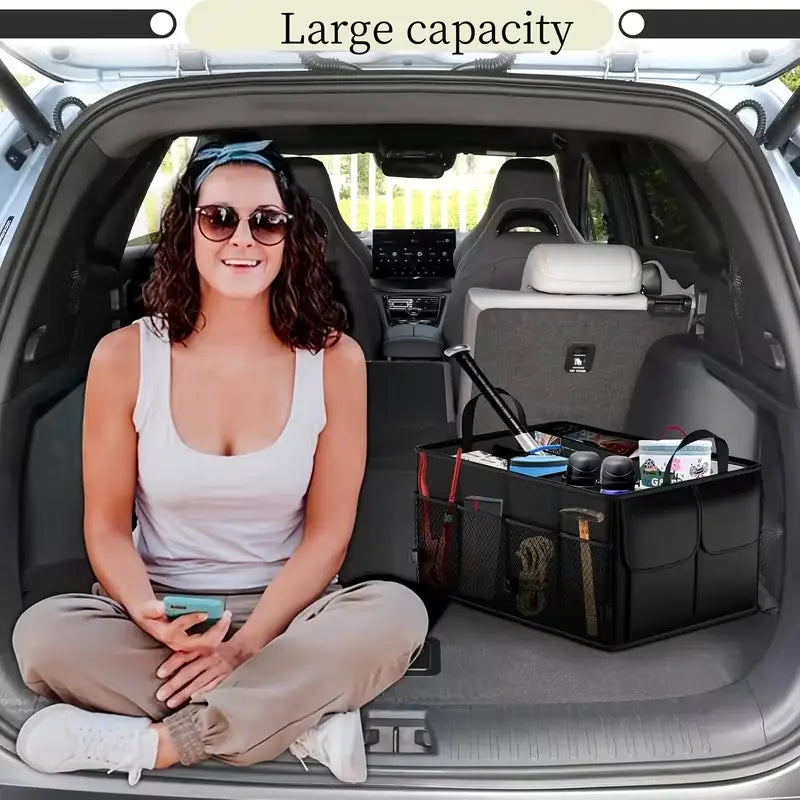 Foldable Car Trunk Storage Organizer Box - Emergency, Compact, Durable, Multifunctional with Adjustable Strap, Waterproof Bin for Car Trunk, SUV Seat | Automotive Interior Stowing Accessory