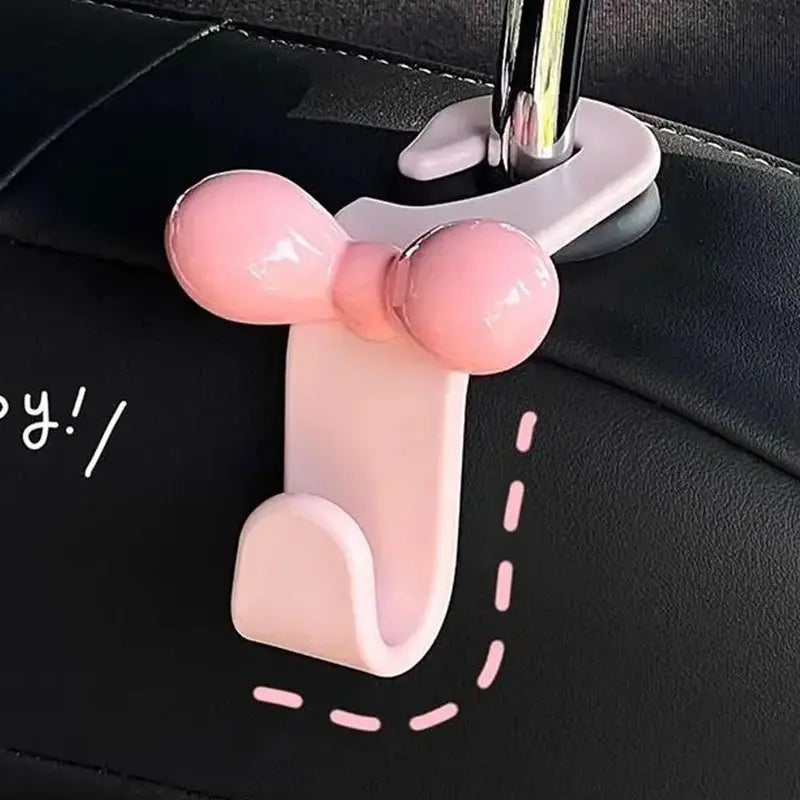 2pcs Bow Car Headrest Hook, Pink Storage Hanger, Interior Organizer Accessory for Vehicle