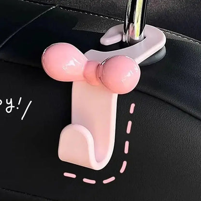 2pcs Bow Car Headrest Hook, Pink Storage Hanger, Interior Organizer Accessory for Vehicle